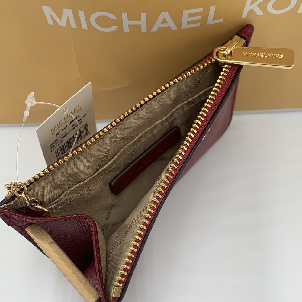 MICHAEL KORS LARGE EW CROSSBODY DARK CHERRY 🍒 & SM TOP ZIP COINPOUCH MULBERRY - Picture 13 of 16